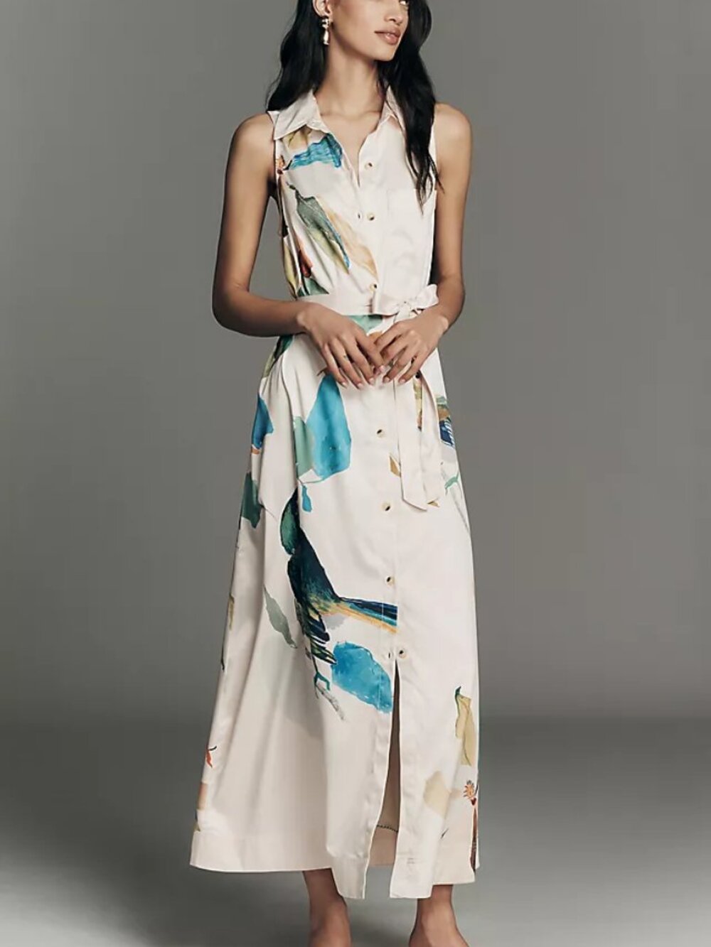 NWT Maeve x Raven Roxanne Mona Silky Sleeveless Belted Shirt Dress, size XL